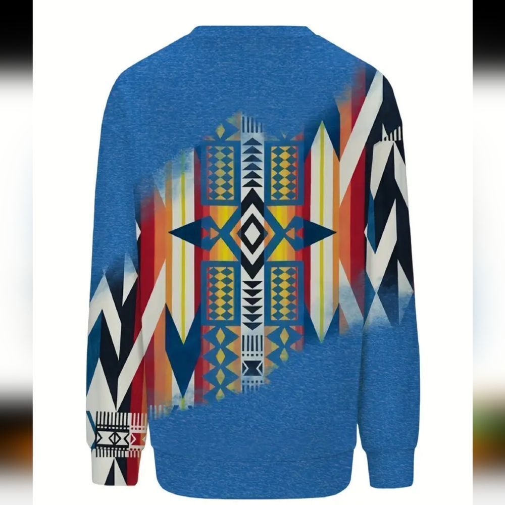 Aztec Print Pullover Crew Neck Sweatshirt - Picture 3 of 5